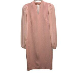 Vince Camuto Womens Size 0 Pink Crepe Long Balloon V Neck Sleeve Sheath Dress